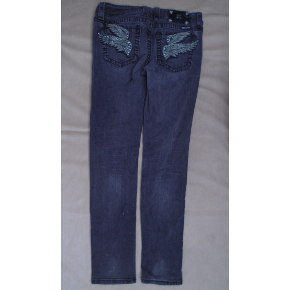 Miss Me Embellished Embroidered Wings Black Faded Skinny Jeans Size 31